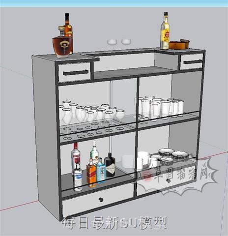 酒柜柜子酒瓶SU模型