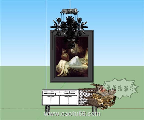 边桌柜吊灯装饰画SU模型