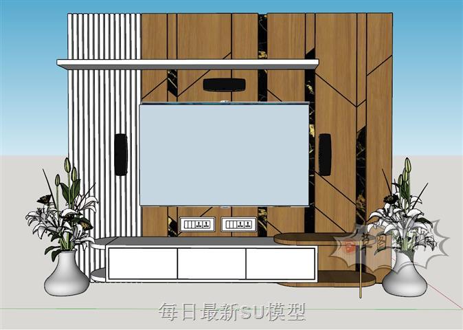 电视柜花瓶电视机SU模型