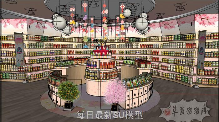 日式茶叶店展架SU模型