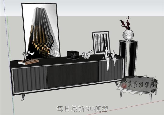 装饰柜边桌柜装饰画SU模型