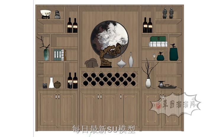 新中式酒柜酒架SU模型