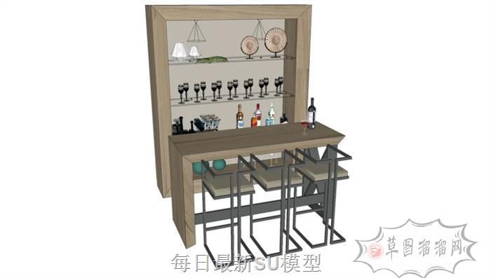 酒吧吧台酒瓶SU模型