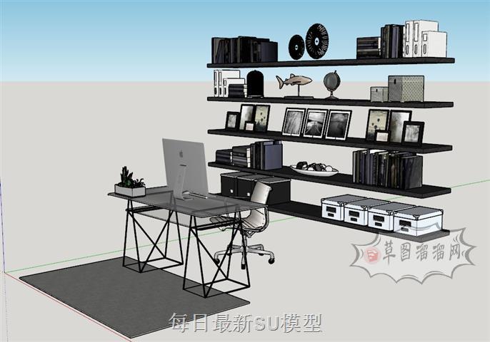 书房书桌电脑桌SU模型