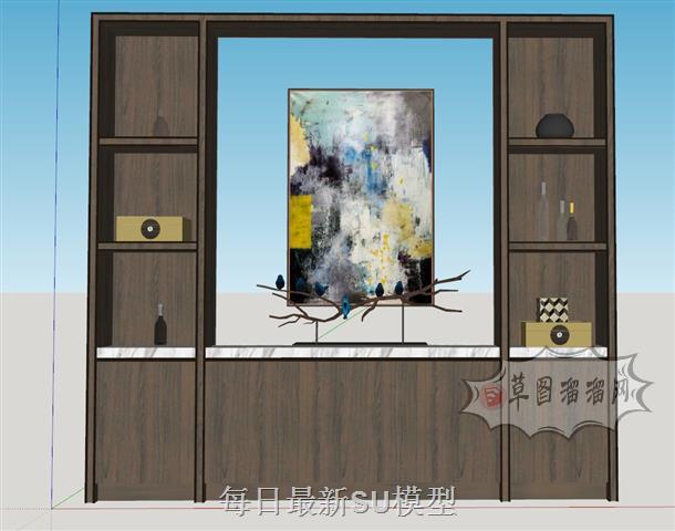 中式酒柜装饰柜SU模型