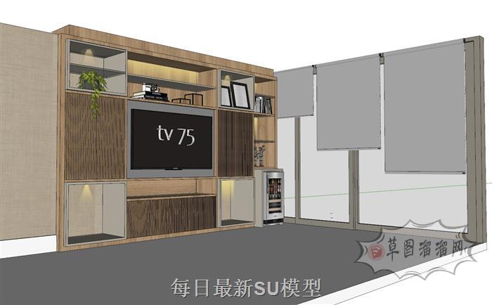 电视柜落地窗遮阳帘SU模型