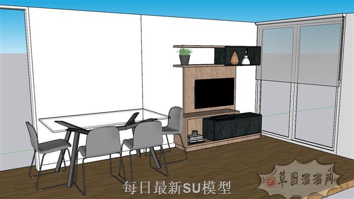 电视柜餐桌椅落地窗SU模型