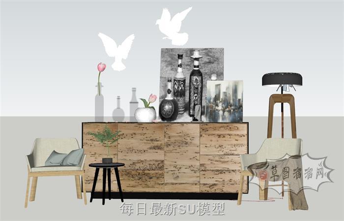 边桌柜装饰柜SU模型