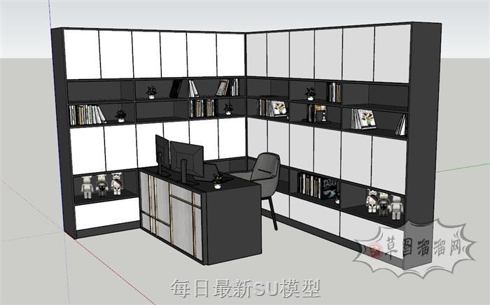 书房书桌书柜SU模型