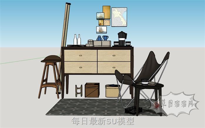 边桌柜装饰柜SU模型