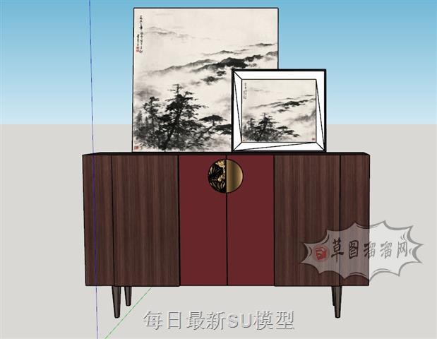 中式边柜边桌柜SU模型