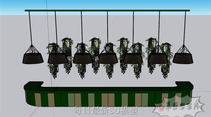 酒吧吧台柜吊灯SU模型
