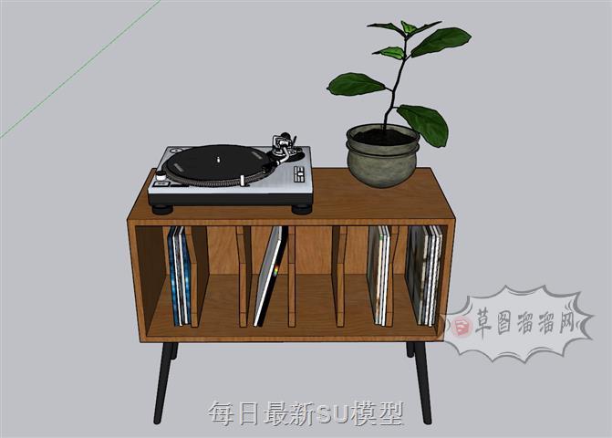 边柜花盆打碟机SU模型