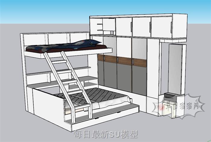 高低铺衣柜SU模型