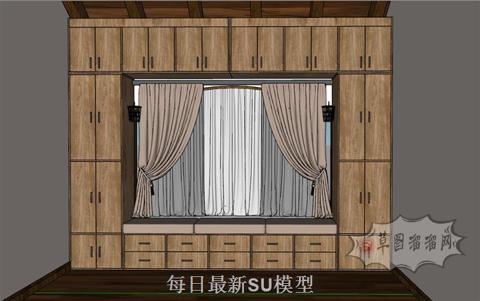飘窗柜窗帘SU模型