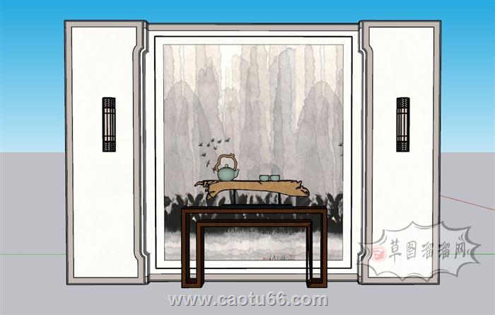 瑞景台背景墙SU模型