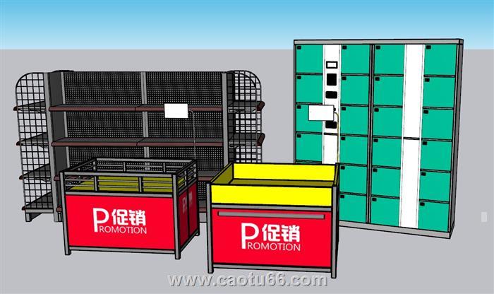 超市货物架促销柜SU模型