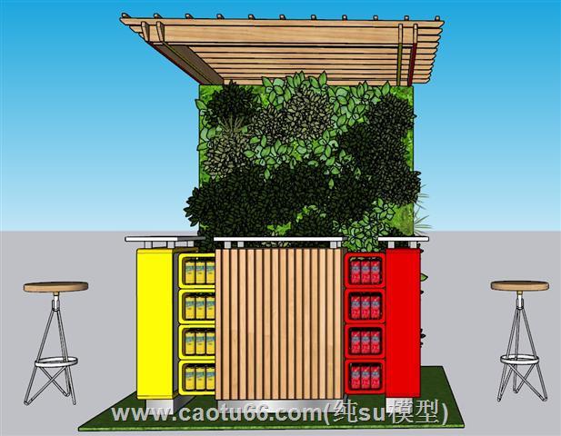 前台柜收银台植物墙SU模型