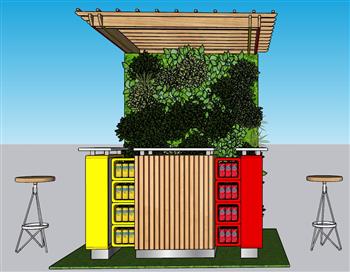 前台柜收银台植物墙SU模型