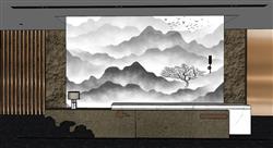 新中式前台柜接待台SU模型