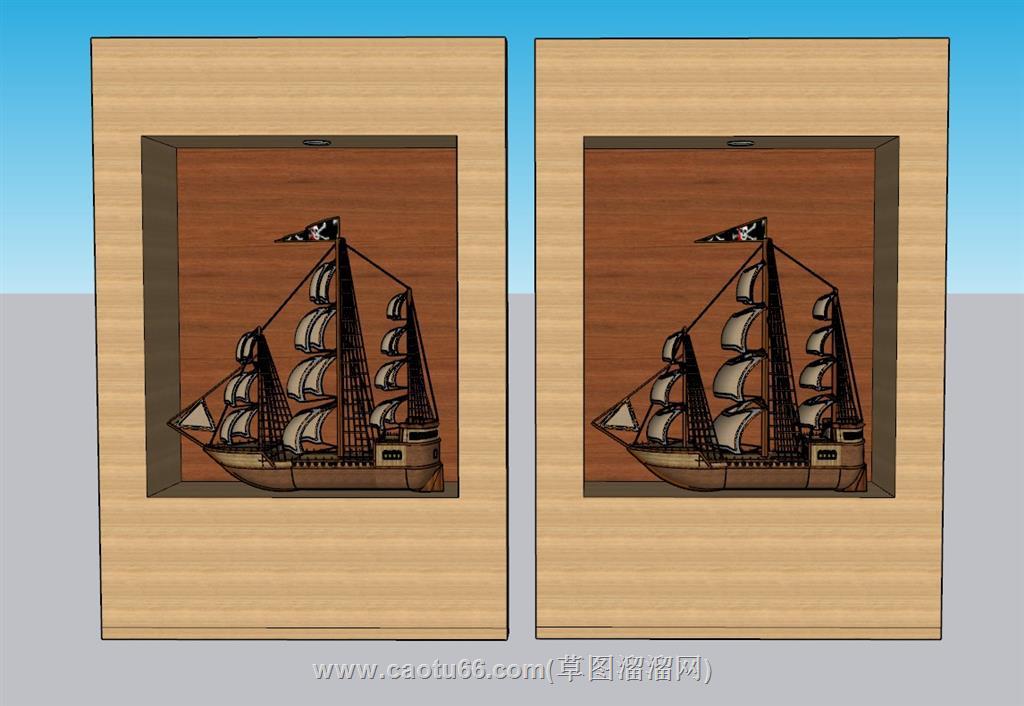 帆船海盗船展示柜SU模型