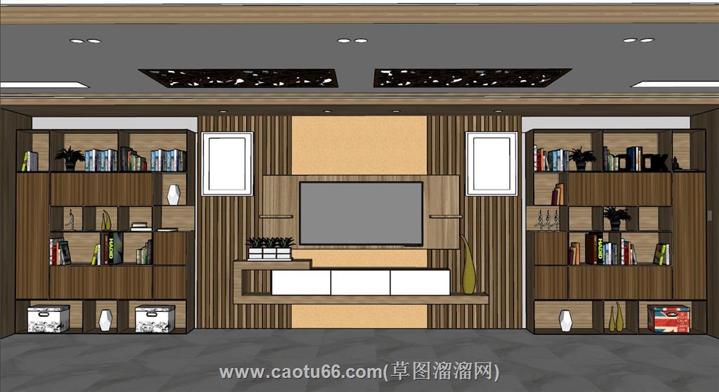 电视墙书柜展示柜SU模型