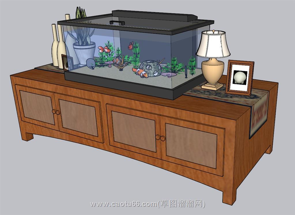 边桌金鱼缸金鱼柜SU模型