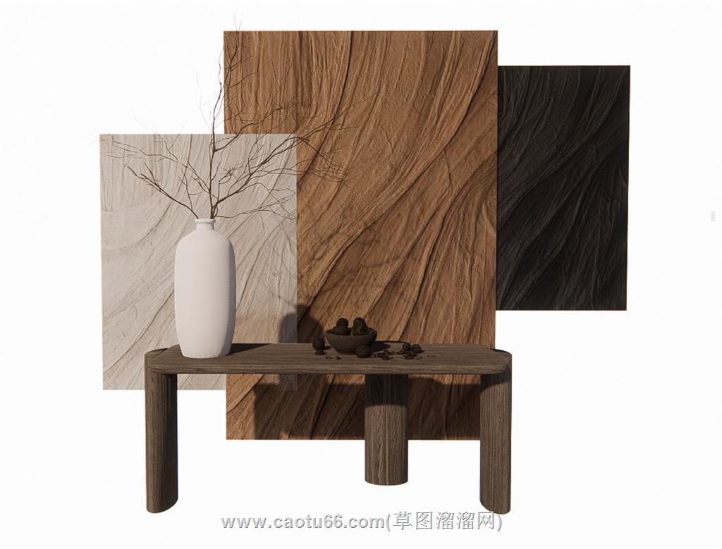 侘寂边桌装饰画SU模型