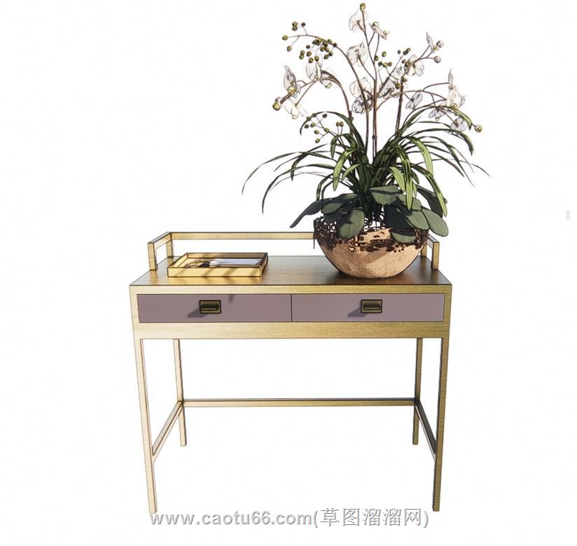 边桌花盆装饰柜SU模型