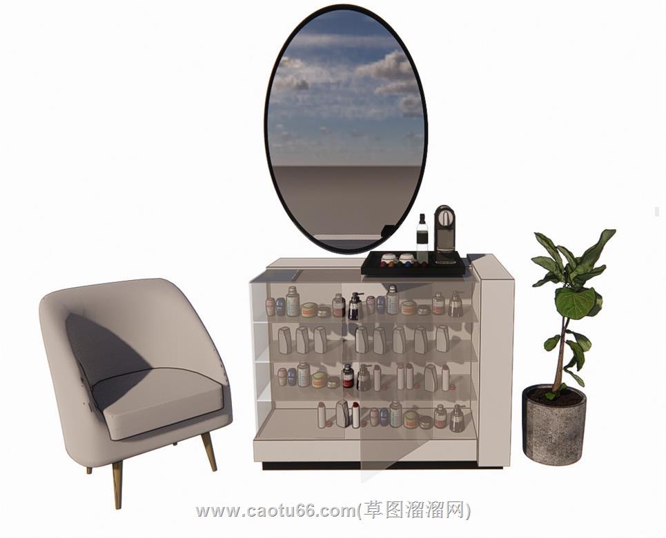 化妆品花盆镜子SU模型