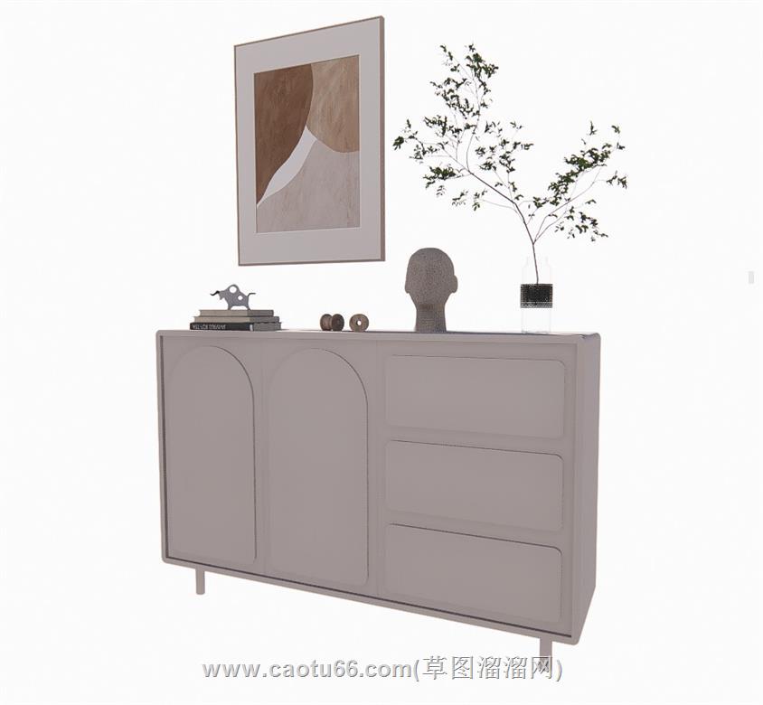 奶油风餐边柜边柜SU模型
