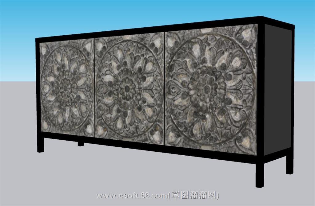 三柜门边桌柜SU模型