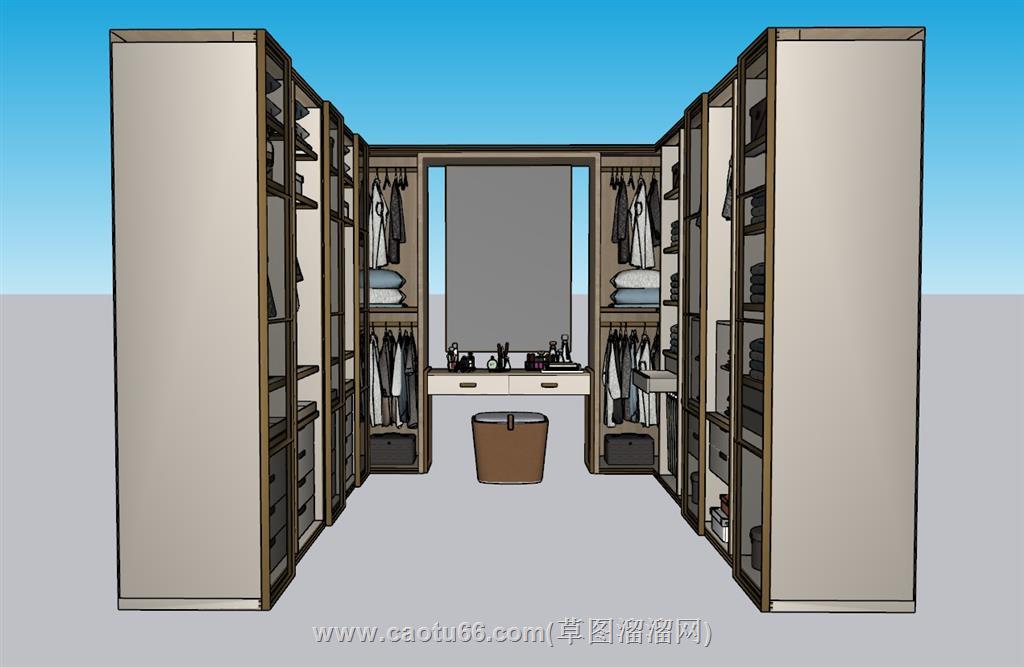U形步入式衣帽柜SU模型