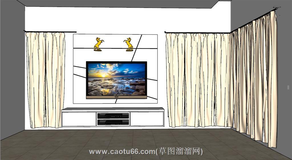 电视柜窗帘SU模型