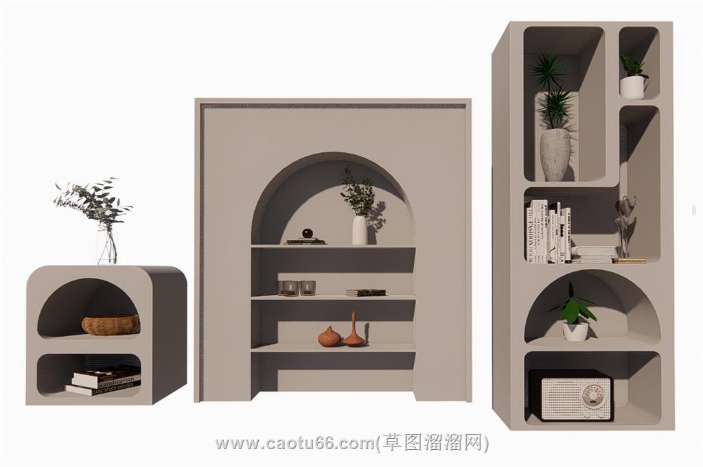 法式奶油风书架SU模型