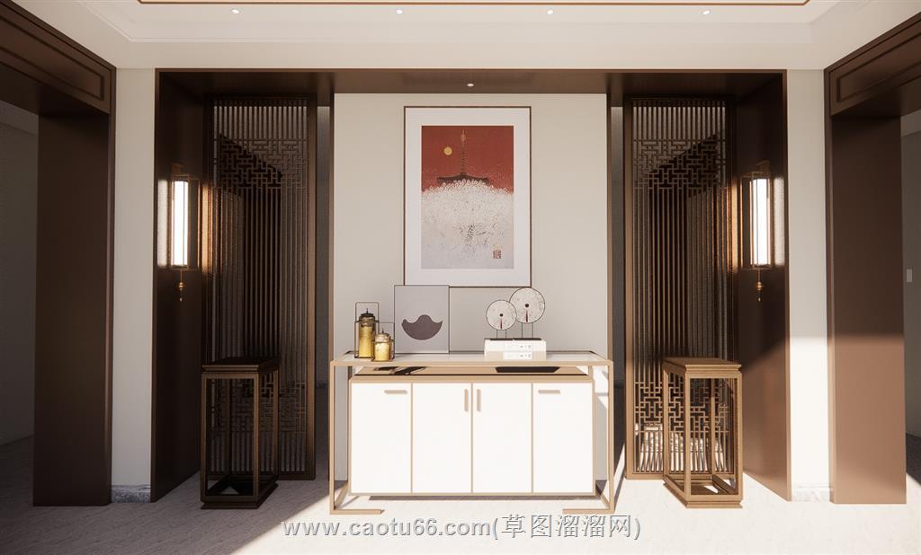 新中式玄关柜瑞景台SU模型
