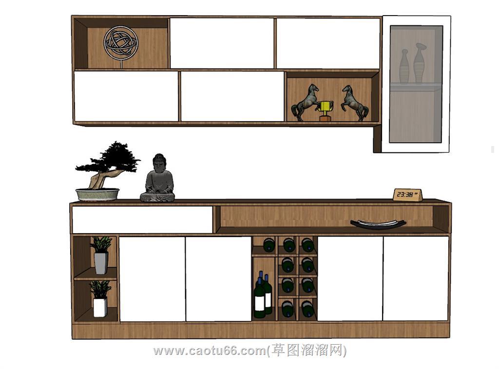 中式酒柜组合柜SU模型