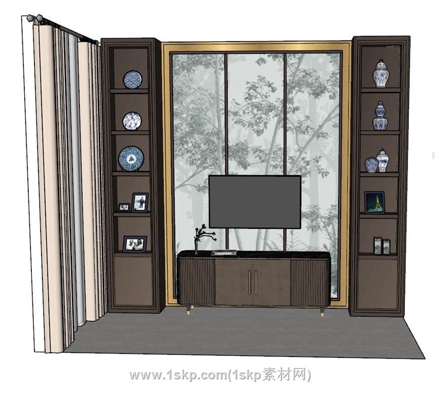 中式电视柜SU模型