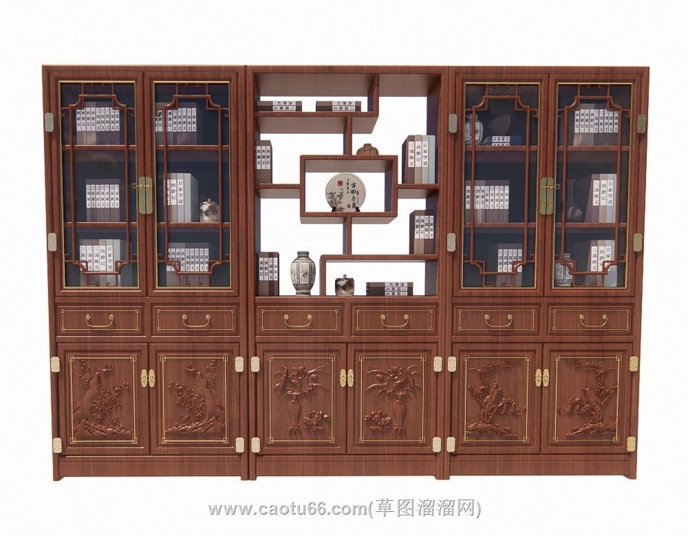 书柜博古架博古柜SU模型