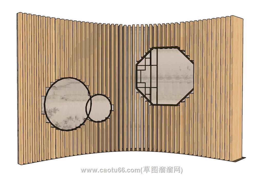 中式弧形隔断SU模型