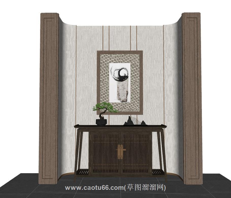 中式端景台玄关柜SU模型