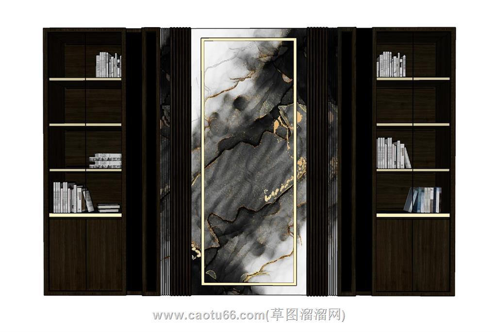 中式书柜背景墙SU模型