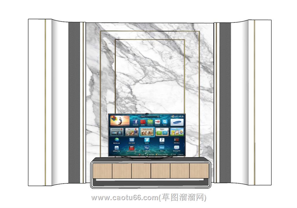 北欧电视柜电视墙SU模型