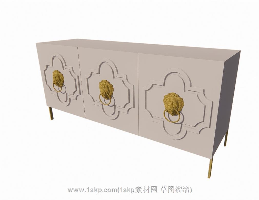 中式边柜狮子头SU模型