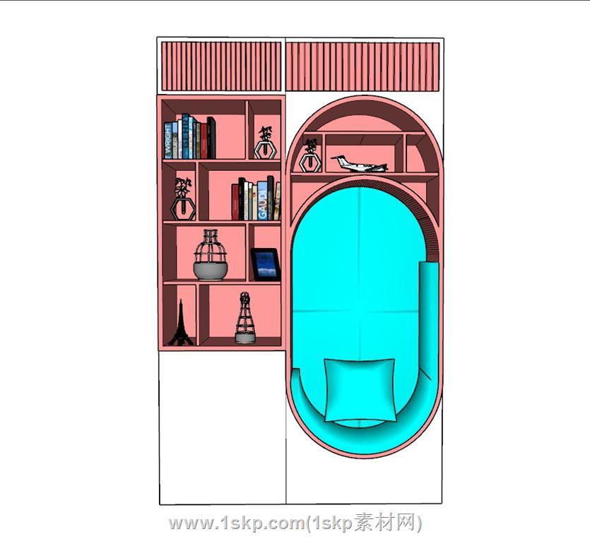 内嵌座椅书架SU模型