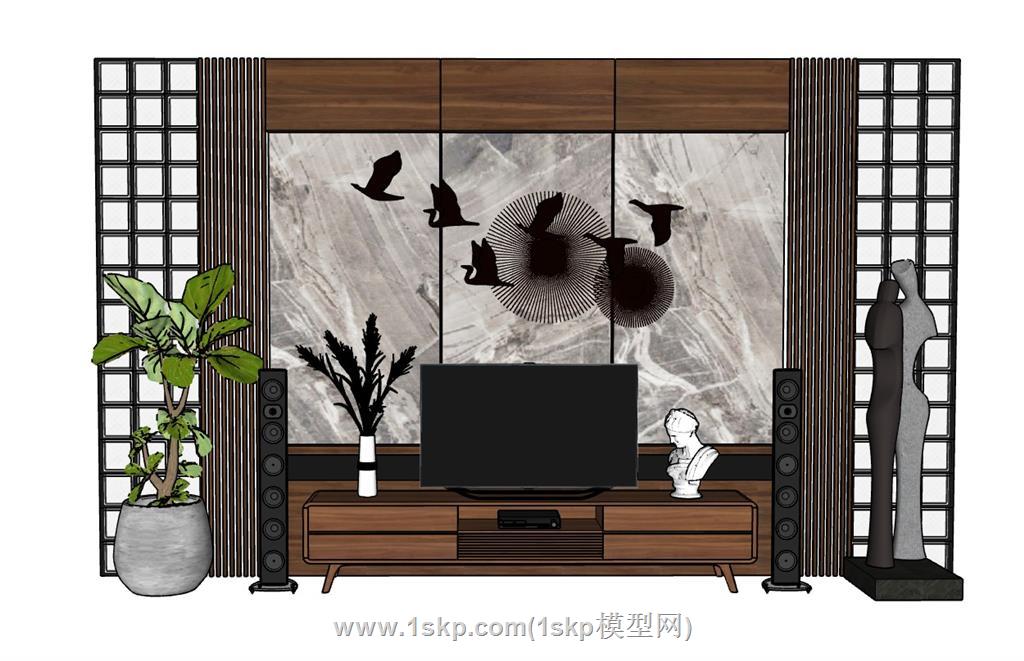 电视柜电视墙SU模型