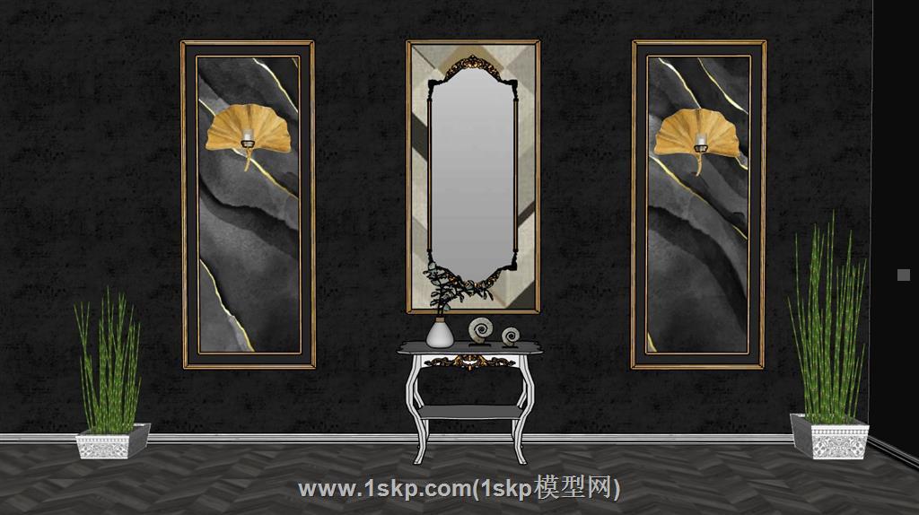 欧式边柜装饰画SU模型