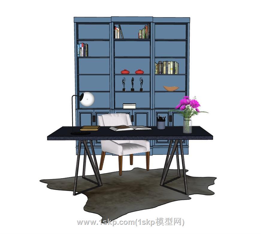 北欧书桌书柜SU模型