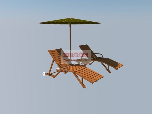 躺椅遮阳伞太阳伞SU模型