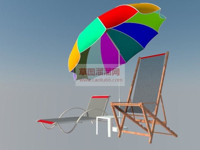 遮阳伞躺椅SU模型
